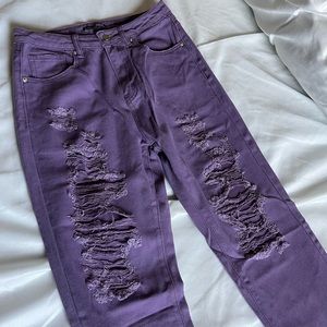 Fashion Nova purple distressed mom jeans